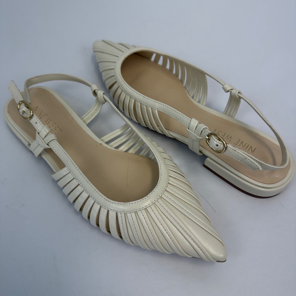 Nine West Slingback Flats‎ Women 7M Ivory Pointed Toe Strappy